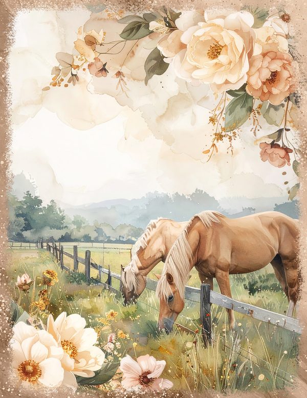 Palomino Horse Beauty Junk Journal Pages: 60 Watercolor Digital Paper - Scrapbook Printables — image 11
