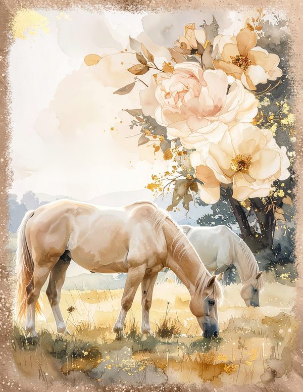 Palomino Horse Beauty Junk Journal Pages: 60 Watercolor Digital Paper - Scrapbook Printables — image 12