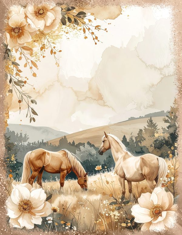 Palomino Horse Beauty Junk Journal Pages: 60 Watercolor Digital Paper - Scrapbook Printables — image 13