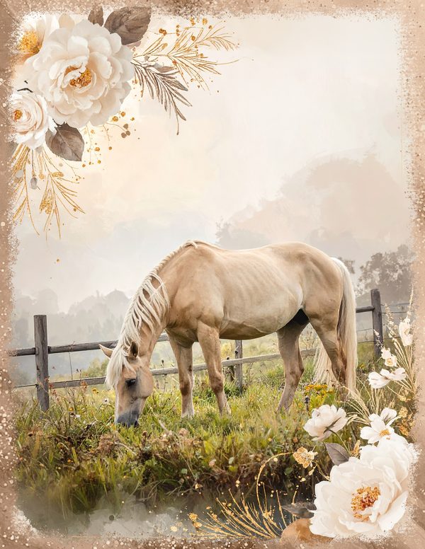 Palomino Horse Beauty Junk Journal Pages: 60 Watercolor Digital Paper - Scrapbook Printables — image 14
