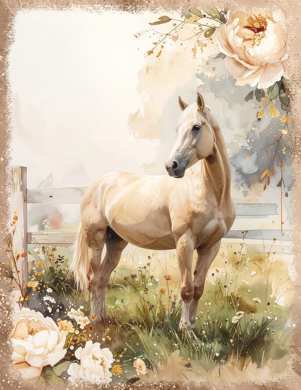 Palomino Horse Beauty Junk Journal Pages: 60 Watercolor Digital Paper - Scrapbook Printables — image 16