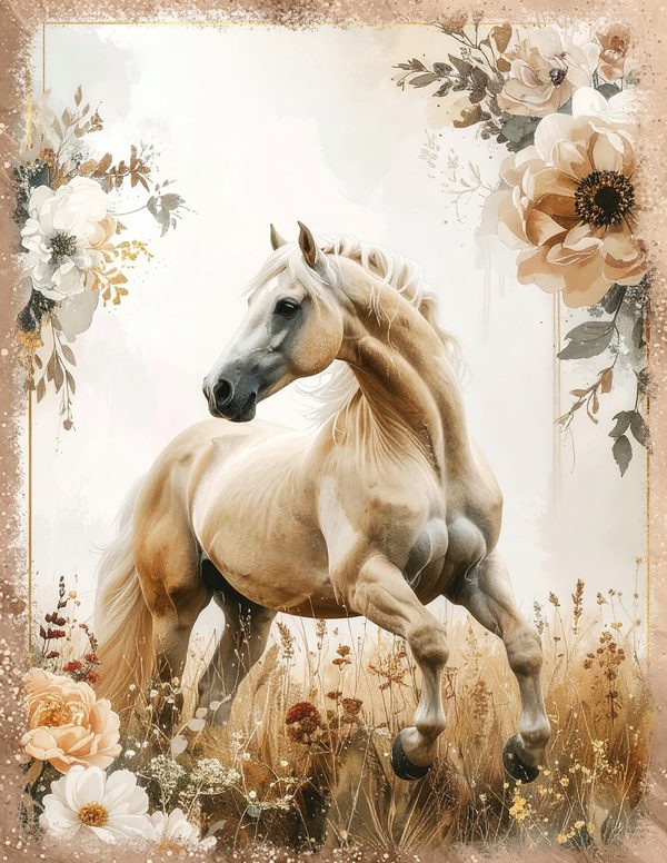 Palomino Horse Beauty Junk Journal Pages: 60 Watercolor Digital Paper - Scrapbook Printables — image 17