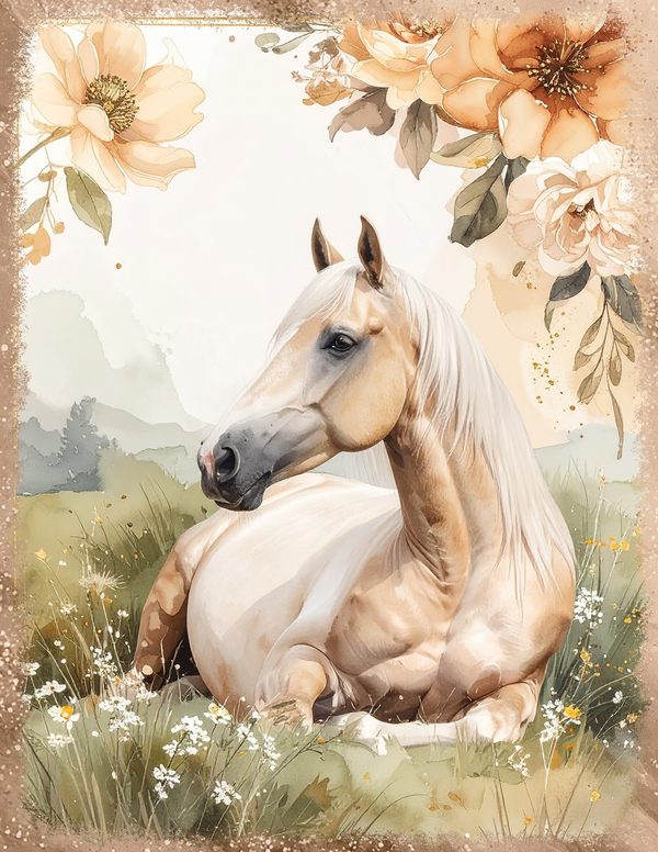 Palomino Horse Beauty Junk Journal Pages: 60 Watercolor Digital Paper - Scrapbook Printables — image 20