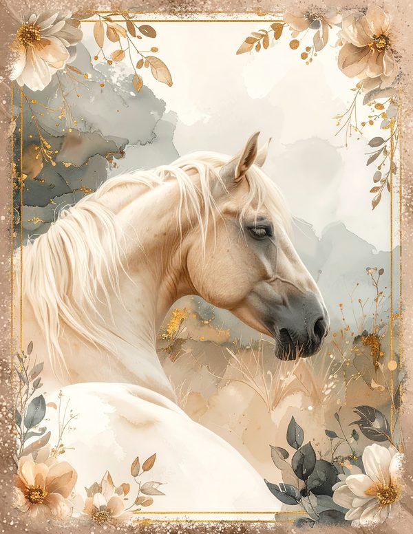 Palomino Horse Beauty Junk Journal Pages: 60 Watercolor Digital Paper - Scrapbook Printables — image 24