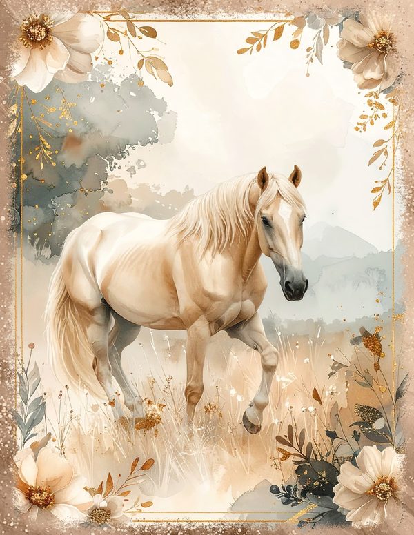 Palomino Horse Beauty Junk Journal Pages: 60 Watercolor Digital Paper - Scrapbook Printables — image 25