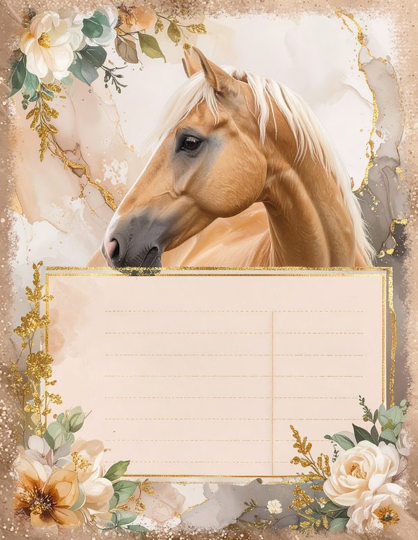 Palomino Horse Beauty Junk Journal Pages: 60 Watercolor Digital Paper - Scrapbook Printables — image 40