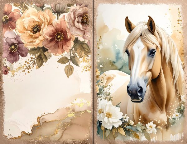 30 Palomino Pony Journal Spreads: Printable Open Book Pages - Commercial Use JPGs — image 1
