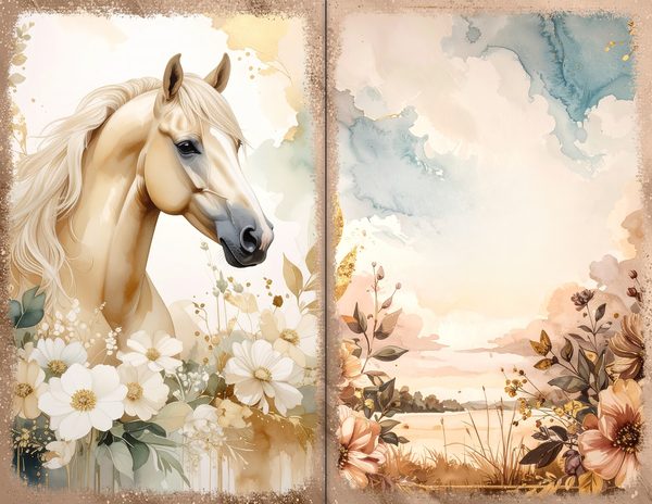 30 Palomino Pony Journal Spreads: Printable Open Book Pages - Commercial Use JPGs — image 3