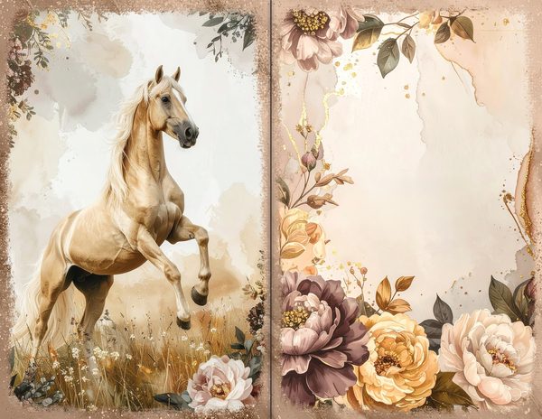 30 Palomino Pony Journal Spreads: Printable Open Book Pages - Commercial Use JPGs — image 7