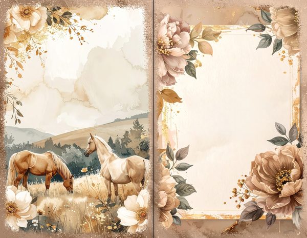 30 Palomino Pony Journal Spreads: Printable Open Book Pages - Commercial Use JPGs — image 9