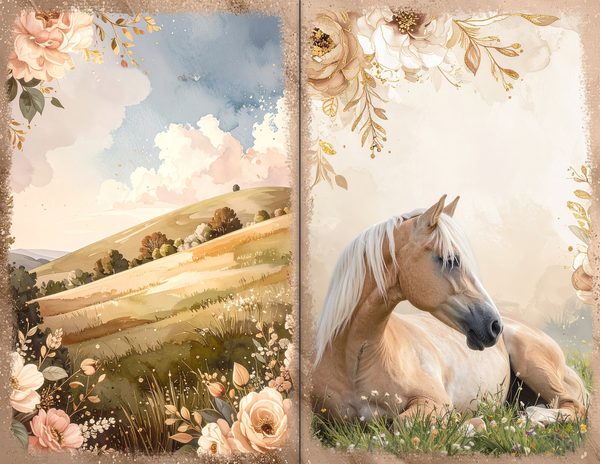 30 Palomino Pony Journal Spreads: Printable Open Book Pages - Commercial Use JPGs — image 23