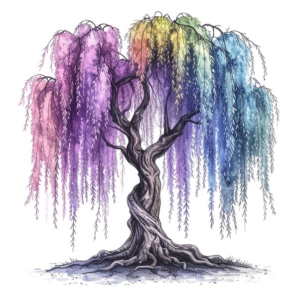 12 Rainbow Willow Tree of Life Clipart PNG - Watercolor Style (Digital Download, Commercial Use) — image 1