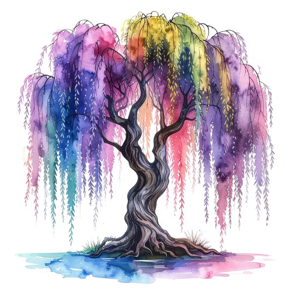 12 Rainbow Willow Tree of Life Clipart PNG - Watercolor Style (Digital Download, Commercial Use) — image 2