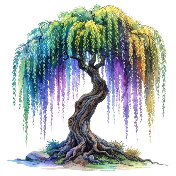 12 Rainbow Willow Tree of Life Clipart PNG - Watercolor Style (Digital Download, Commercial Use) — image 4