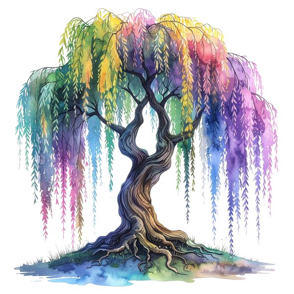 12 Rainbow Willow Tree of Life Clipart PNG - Watercolor Style (Digital Download, Commercial Use) — image 5