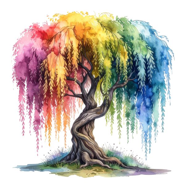 12 Rainbow Willow Tree of Life Clipart PNG - Watercolor Style (Digital Download, Commercial Use) — image 6