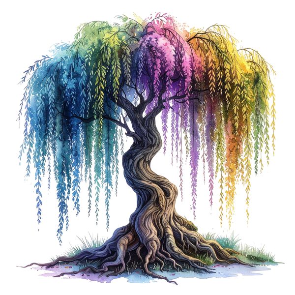 12 Rainbow Willow Tree of Life Clipart PNG - Watercolor Style (Digital Download, Commercial Use) — image 7