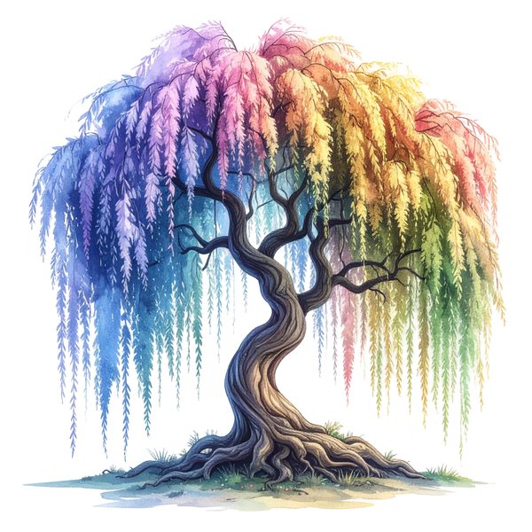 12 Rainbow Willow Tree of Life Clipart PNG - Watercolor Style (Digital Download, Commercial Use) — image 9