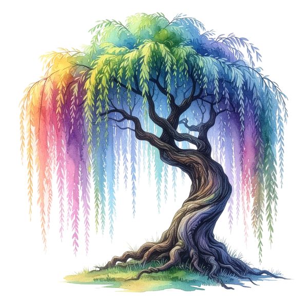 12 Rainbow Willow Tree of Life Clipart PNG - Watercolor Style (Digital Download, Commercial Use) — image 10