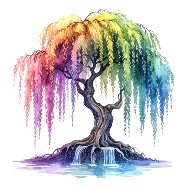 12 Rainbow Willow Tree of Life Clipart PNG - Watercolor Style (Digital Download, Commercial Use) — image 11