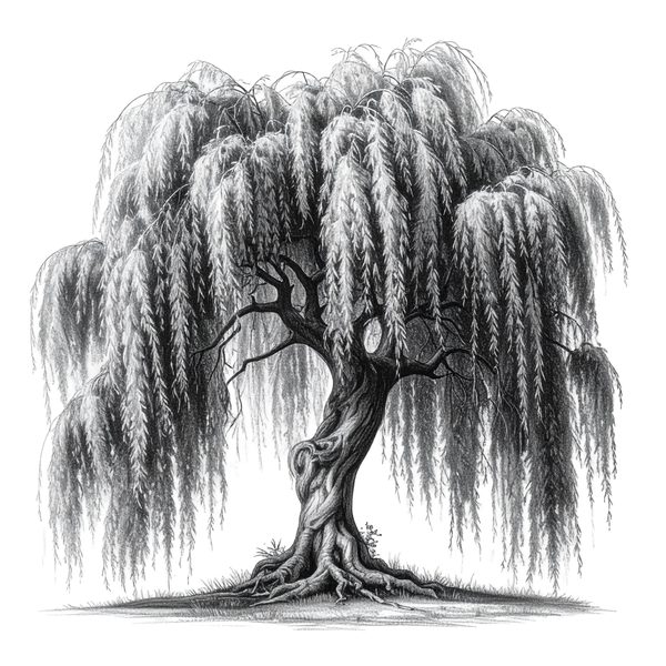 12 Weeping Willow Tree of Life Clipart – Watercolor Sketch Line Art (Digital Download) — image 1