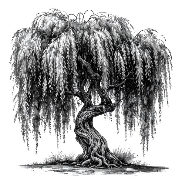 12 Weeping Willow Tree of Life Clipart – Watercolor Sketch Line Art (Digital Download) — image 2