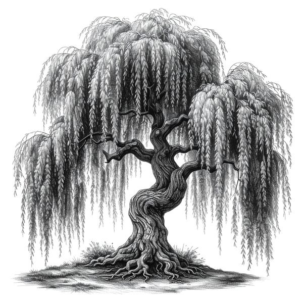 12 Weeping Willow Tree of Life Clipart – Watercolor Sketch Line Art (Digital Download) — image 4