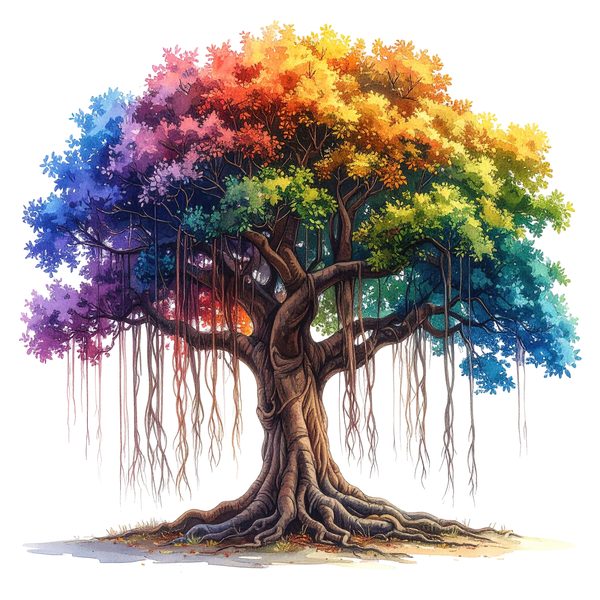 12 Colorful Banyan Tree of Life Clipart PNG - Watercolor Style (Digital Download - Commercial Use) — image 1