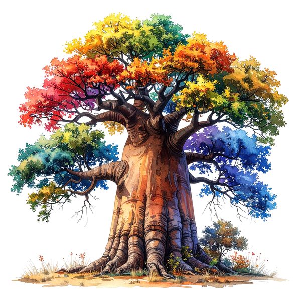 12 Colorful Baobab Tree of Life Clipart PNG - Watercolor Style (Digital Download - Commercial Use) — image 3