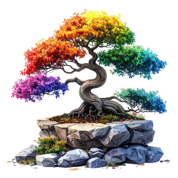12 Rainbow Bonsai Tree of Life Clipart PNG - Watercolor Style (Digital Download - Commercial Use) — image 1