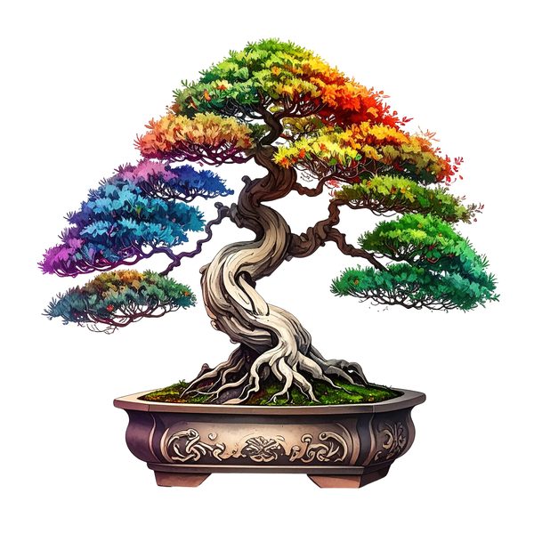12 Rainbow Bonsai Tree of Life Clipart PNG - Watercolor Style (Digital Download - Commercial Use) — image 4