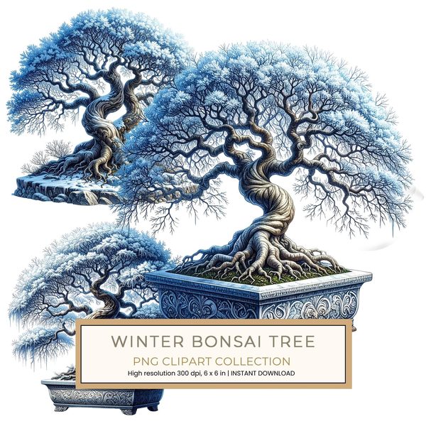12 Winter Bonsai Tree of Life Clipart PNG - Watercolor Style (Digital Download - Commercial Use)