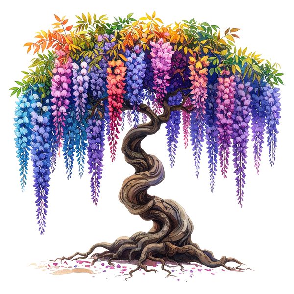 12 Rainbow Wisteria Tree of Life Clipart PNG - Watercolor Style (Digital Download, Commercial Use) — image 1