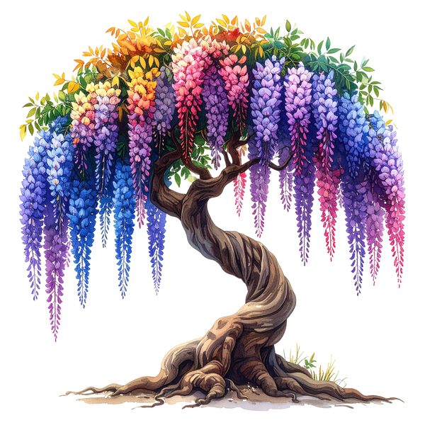 12 Rainbow Wisteria Tree of Life Clipart PNG - Watercolor Style (Digital Download, Commercial Use) — image 9