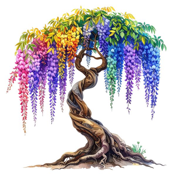 12 Rainbow Wisteria Tree of Life Clipart PNG - Watercolor Style (Digital Download, Commercial Use) — image 11