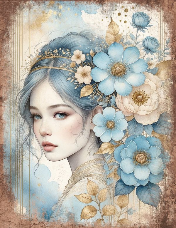 Ethereal Blue Junk Journal Pages: 60 Abstract Floral Watercolor Digital Paper, Scrapbook Printables — image 1