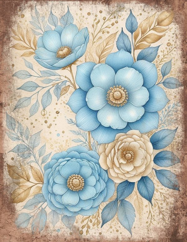 Ethereal Blue Junk Journal Pages: 60 Abstract Floral Watercolor Digital Paper, Scrapbook Printables — image 3