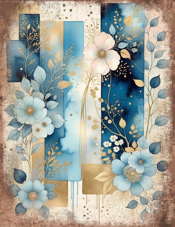 Ethereal Blue Junk Journal Pages: 60 Abstract Floral Watercolor Digital Paper, Scrapbook Printables — image 4