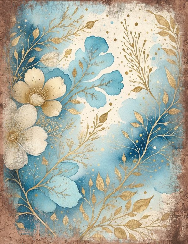 Ethereal Blue Junk Journal Pages: 60 Abstract Floral Watercolor Digital Paper, Scrapbook Printables — image 6