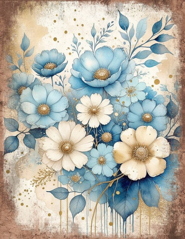 Ethereal Blue Junk Journal Pages: 60 Abstract Floral Watercolor Digital Paper, Scrapbook Printables — image 7