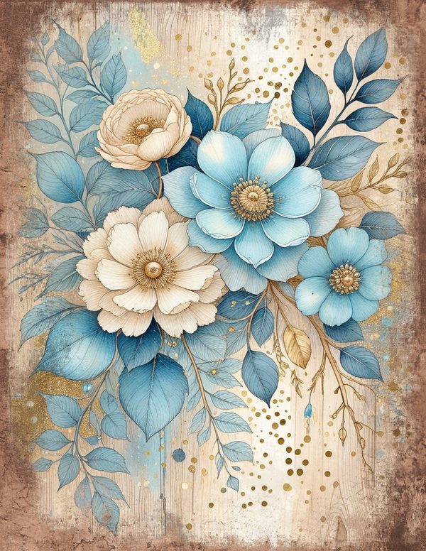 Ethereal Blue Junk Journal Pages: 60 Abstract Floral Watercolor Digital Paper, Scrapbook Printables — image 9