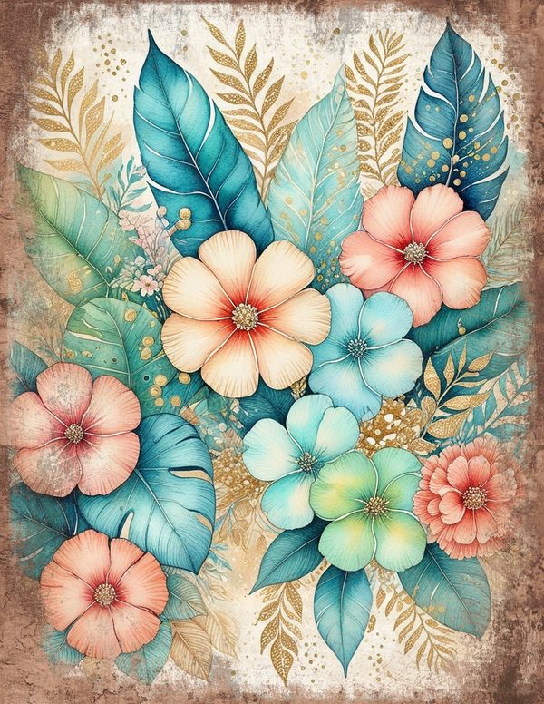 Ethereal Blue Junk Journal Pages: 60 Abstract Floral Watercolor Digital Paper, Scrapbook Printables — image 10