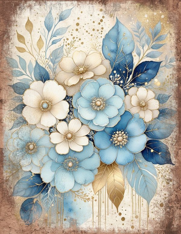 Ethereal Blue Junk Journal Pages: 60 Abstract Floral Watercolor Digital Paper, Scrapbook Printables — image 11