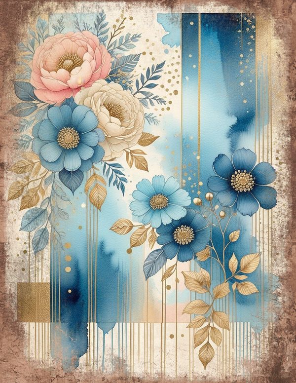 Ethereal Blue Junk Journal Pages: 60 Abstract Floral Watercolor Digital Paper, Scrapbook Printables — image 12