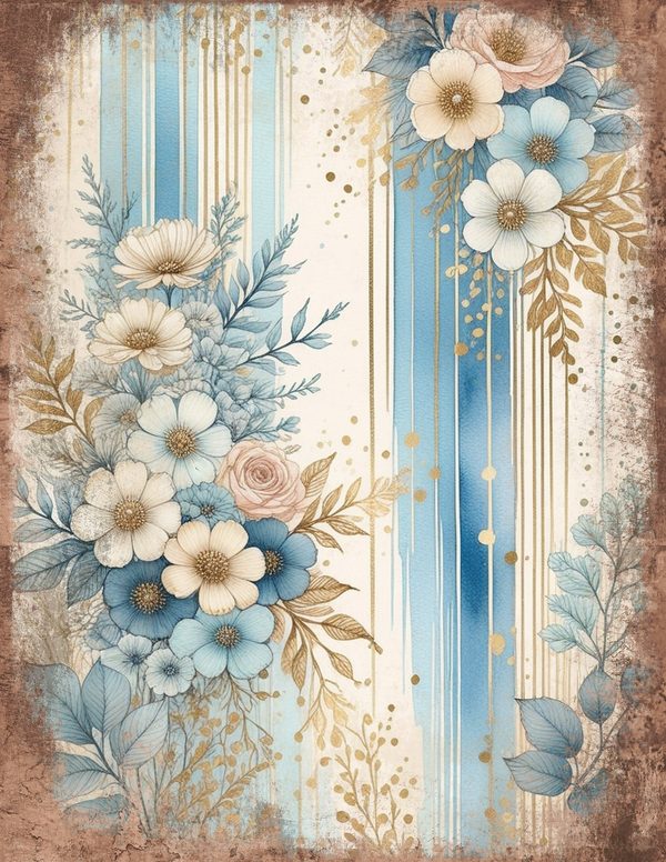 Ethereal Blue Junk Journal Pages: 60 Abstract Floral Watercolor Digital Paper, Scrapbook Printables — image 13