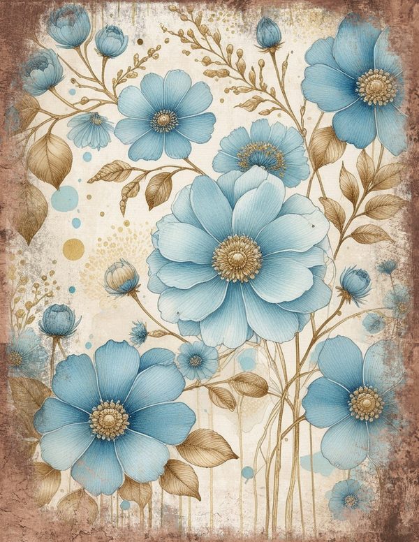 Ethereal Blue Junk Journal Pages: 60 Abstract Floral Watercolor Digital Paper, Scrapbook Printables — image 14