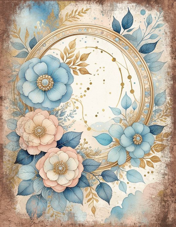 Ethereal Blue Junk Journal Pages: 60 Abstract Floral Watercolor Digital Paper, Scrapbook Printables — image 15