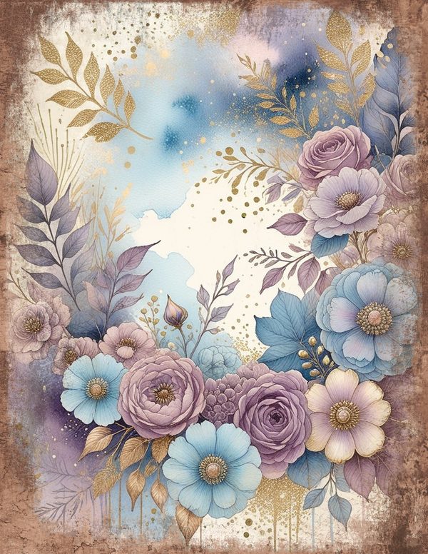 Ethereal Blue Junk Journal Pages: 60 Abstract Floral Watercolor Digital Paper, Scrapbook Printables — image 16