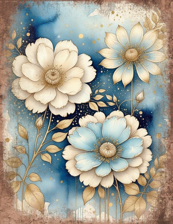 Ethereal Blue Junk Journal Pages: 60 Abstract Floral Watercolor Digital Paper, Scrapbook Printables — image 17