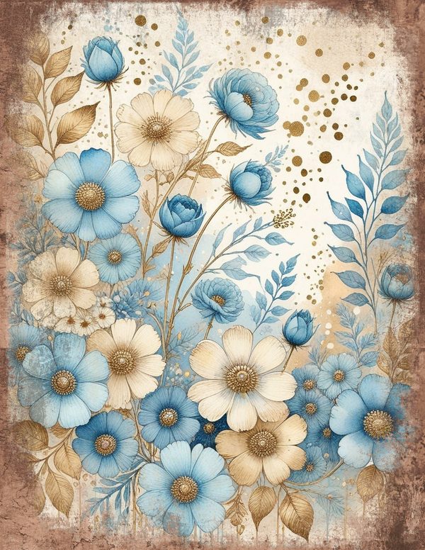 Ethereal Blue Junk Journal Pages: 60 Abstract Floral Watercolor Digital Paper, Scrapbook Printables — image 19